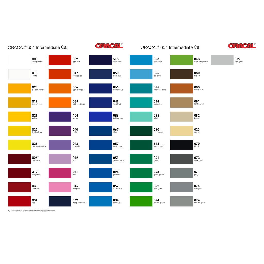 Bảng màu Decal Oracal 651