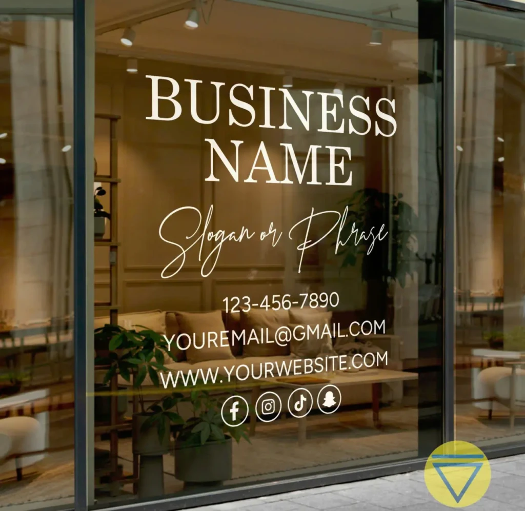 Decal dán kính thông tin công ty giúp khách hàng nhận diện nhanh thương hiệu công ty