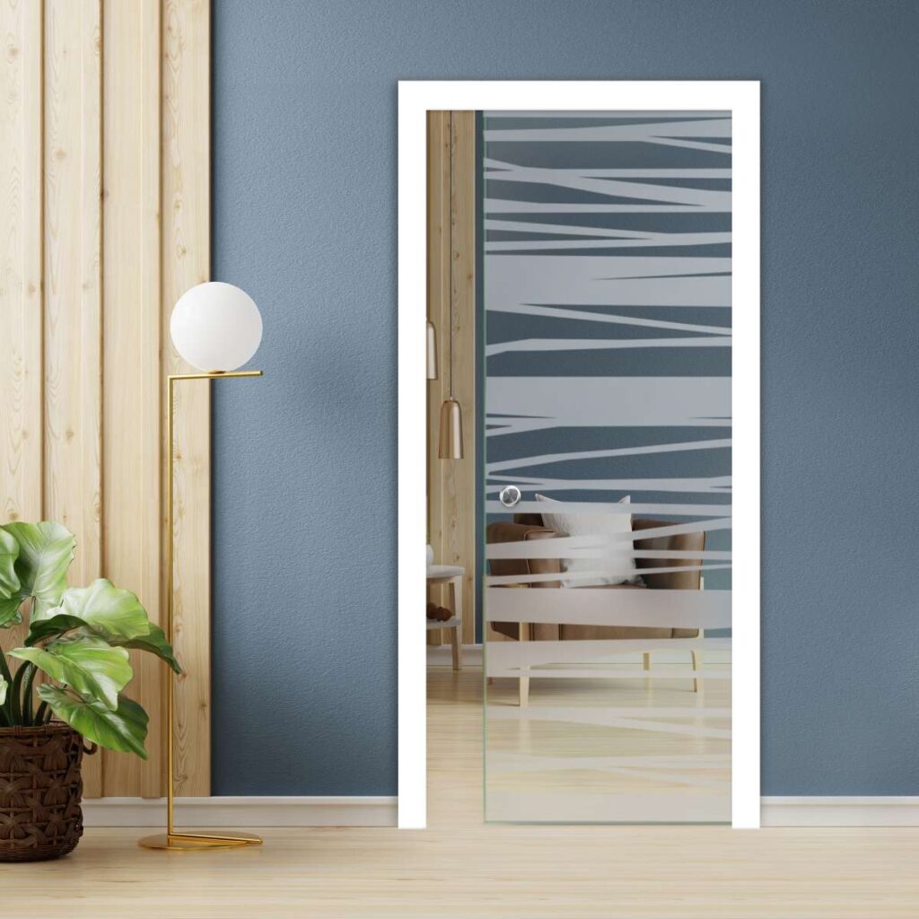 Decal Mờ Dán Kính Cửa Lùa - Họa Tiết Sọc Ngang  (Style Hiện Đại)
