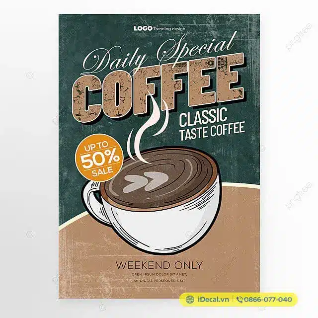 199+ mẫu Decal dán kính trang trí quán cafe đẹp – sáng tạo – thu hút 13 Decal dán kính với những gam màu trầm ấm in hoạ tiết ly cà phê cổ điển gợi nhớ về thập niên 80